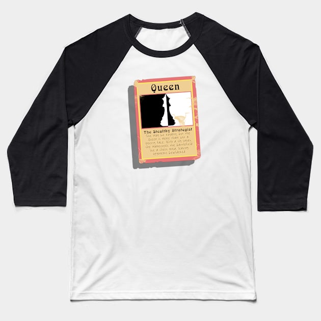 The Stealthy Strategist Chess Queen Trading Card Baseball T-Shirt by Fun Funky Designs